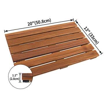 VaeFae Teak Shower Mat, Non-Slip Bath Mat, Luxury Spa Mat, Wooden Mat for Bathtub, 20 x 13 in