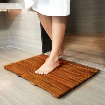 VaeFae Teak Shower Mat, Non-Slip Bath Mat, Luxury Spa Mat, Wooden Mat for Bathtub, 20 x 13 in