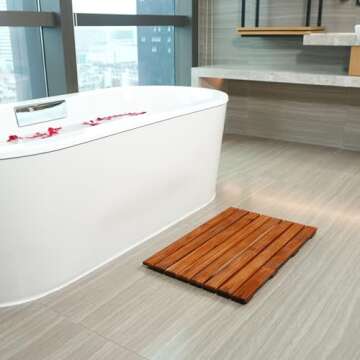 VaeFae Teak Shower Mat, Non-Slip Bath Mat, Luxury Spa Mat, Wooden Mat for Bathtub, 20 x 13 in