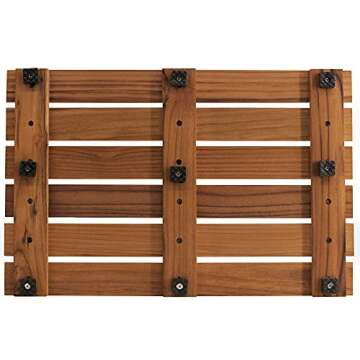 VaeFae Teak Shower Mat, Non-Slip Bath Mat, Luxury Spa Mat, Wooden Mat for Bathtub, 20 x 13 in