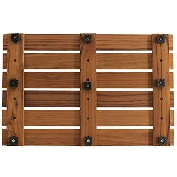 VaeFae Teak Shower Mat, Non-Slip Bath Mat, Luxury Spa Mat, Wooden Mat for Bathtub, 20 x 13 in