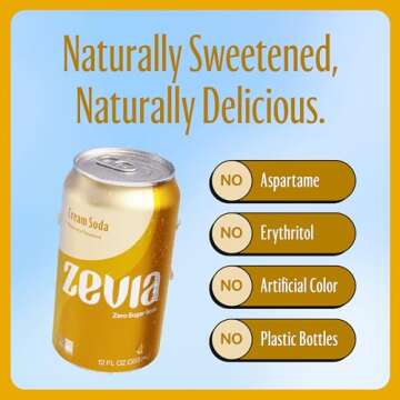 Zevia Zero Sugar Soda, Cream Soda, 12 oz Cans (24-Pack) – Naturally Sweetened, Zero Calorie Sugar Free Soda - Non-GMO Project Verified, Gluten-Free, Vegan