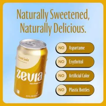 Zevia Zero Sugar Soda, Cream Soda, 12 oz Cans (24-Pack) – Naturally Sweetened, Zero Calorie Sugar Free Soda - Non-GMO Project Verified, Gluten-Free, Vegan
