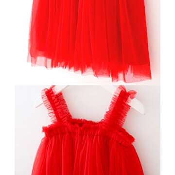 BGFKS Layered Tulle Tutu Dress for Toddler Girls,Baby Girl Rainbow Tutu Princess Skirt Set with Flower Headband.(Red,12 Months)