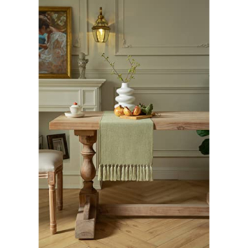 Sage Green Rustic Table Runner 60 Inches Long By ZeeMart
