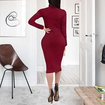 Stylish Laiyuan Women Winter Turtleneck Bodycon Dress