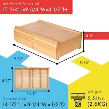 MEEDEN 4-Drawer Artist Supply Storage Box - Portable Foldable Multi-Function Beech Wood Artist Penci...