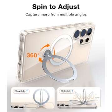 TORRAS 360° Spin Magnetic Stand for Samsung Galaxy S25 Ultra Case, Fit for Magsafe, Military Grade Slim Hard PC Protective S25 Ultra Clear Case with Kickstand & Ring Holder, Ostand Spin, Clear
