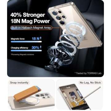 TORRAS 360° Spin Magnetic Stand for Samsung Galaxy S25 Ultra Case, Fit for Magsafe, Military Grade Slim Hard PC Protective S25 Ultra Clear Case with Kickstand & Ring Holder, Ostand Spin, Clear