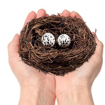 Easter Birds Nest Decorating, Mini Artificial Birds Nest Rattan Nest for Easter Crafts Home Garden Decor Wedding Party (4 Inches)