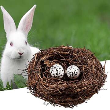 Easter Birds Nest Decorating, Mini Artificial Birds Nest Rattan Nest for Easter Crafts Home Garden Decor Wedding Party (4 Inches)