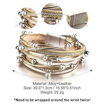 Fesciory Leather Wrap Bracelets for Women, Boho Leopard Multi-Layer Crystal Beads Cuff Bracelet Jewe...