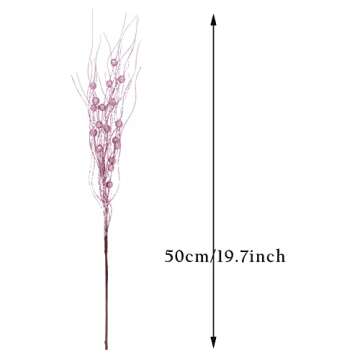 12 Pcs Artificial Glitter Berry Stems for Christmas Tree Picks Curly Sprays Faux Glitter Berry Branches Christmas Tree Twigs Filler Decorations Festival Wreath Supplies Table Centerpiece (6, Pink)