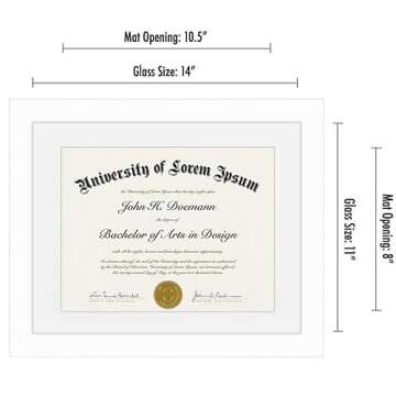 Americanflat 11x14 Diploma Frame with Shatter-Resistant Glass - Use as 8.5x11 Frame with Mat or 11x1...
