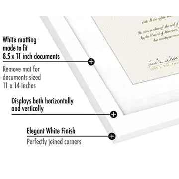 Americanflat 11x14 Diploma Frame with Shatter-Resistant Glass - Use as 8.5x11 Frame with Mat or 11x14 Frame without Mat - Legacy Collection - Thin Picture Frame for Wall Display - White