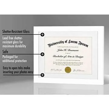 Americanflat 11x14 Diploma Frame with Shatter-Resistant Glass - Use as 8.5x11 Frame with Mat or 11x14 Frame without Mat - Legacy Collection - Thin Picture Frame for Wall Display - White