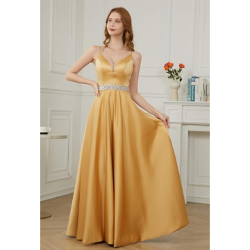 Elegant Satin Prom Dress With Pockets for Women