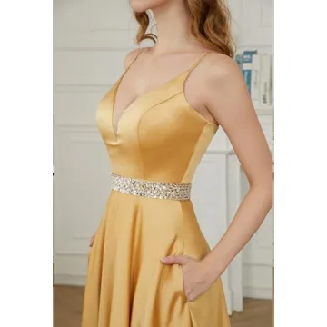 Elegant Satin Prom Dress With Pockets for Women