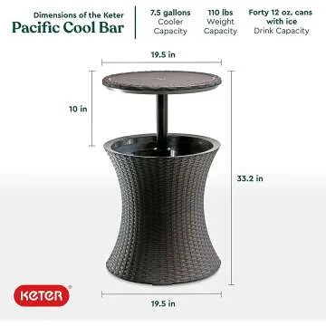 Keter Patio Furniture & Hot Tub Side Table with Cooler