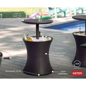 Keter Patio Furniture & Hot Tub Side Table with Cooler