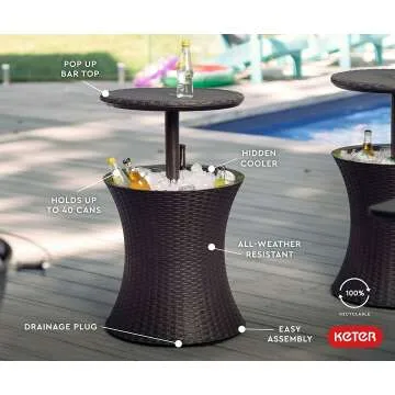 Keter Patio Furniture & Hot Tub Side Table with Cooler