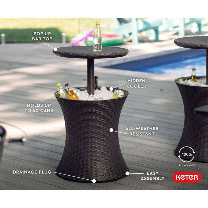 Keter Patio Furniture & Hot Tub Side Table with Cooler
