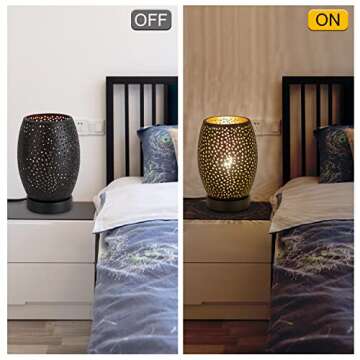 Trssdre Black Metal Table Lamp, Nordic Style Desk Lamp with Hollow-Carved Lampshade, Modern Industrial Nightstand Desk Lamp for Bedroom, Study, Reading Room, Included LED Bulb