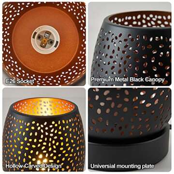 Trssdre Black Metal Table Lamp, Nordic Style Desk Lamp with Hollow-Carved Lampshade, Modern Industrial Nightstand Desk Lamp for Bedroom, Study, Reading Room, Included LED Bulb