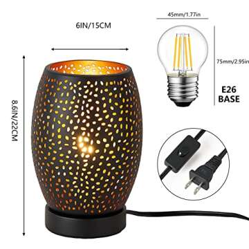 Trssdre Black Metal Table Lamp, Nordic Style Desk Lamp with Hollow-Carved Lampshade, Modern Industrial Nightstand Desk Lamp for Bedroom, Study, Reading Room, Included LED Bulb