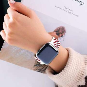 BACDOILQ Baseball Watch Band: Red & White Sports Smartwatch Strap