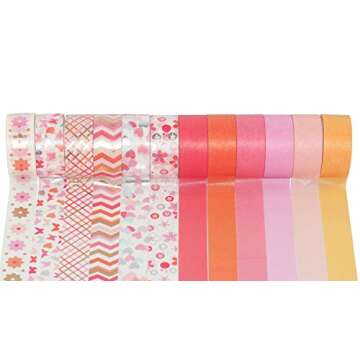 YUBBAEX 12 Rolls Pink Gold Washi Tape Set Masking Decorative Tapes (Pink Mix)