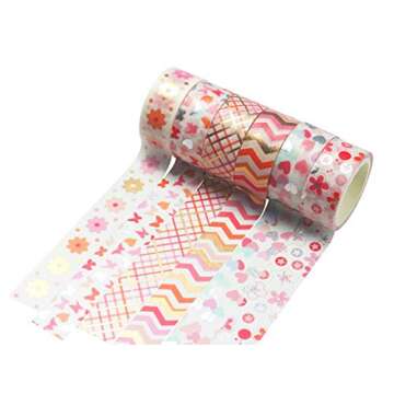 YUBBAEX 12 Rolls Pink Gold Washi Tape Set Masking Decorative Tapes (Pink Mix)