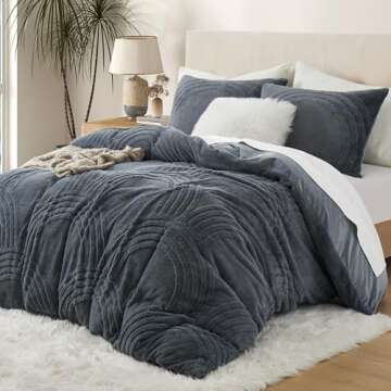 Oli Anderson Fluffy Duvet Cover Set King Size, 3 Pieces Tufted Plush Shaggy Comforter Cover, Ultra Soft Warm Fuzzy Faux Fur Bedding Sets, Grey (1 Duvet Cover + 2 Pillowcases)