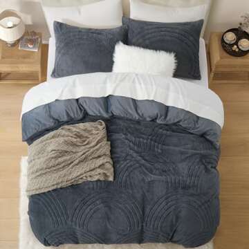 Oli Anderson Fluffy Duvet Cover Set King Size, 3 Pieces Tufted Plush Shaggy Comforter Cover, Ultra Soft Warm Fuzzy Faux Fur Bedding Sets, Grey (1 Duvet Cover + 2 Pillowcases)