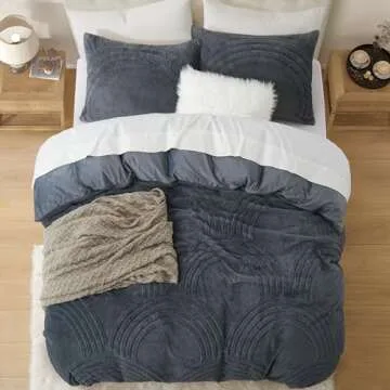 Oli Anderson Fluffy Duvet Cover Set King Size, 3 Pieces Tufted Plush Shaggy Comforter Cover, Ultra Soft Warm Fuzzy Faux Fur Bedding Sets, Grey (1 Duvet Cover + 2 Pillowcases)