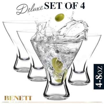 BENETI Martini Glasses Set of 4-8 Oz Margarita Glasses, European Cocktail Glasses, Stemless Martini Glasses, Coupe Glasses, Dishwasher Safe, Glass Cups for Party Cosmopolitan Glasses