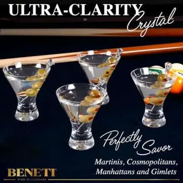 BENETI Martini Glasses Set of 4-8 Oz Margarita Glasses, European Cocktail Glasses, Stemless Martini Glasses, Coupe Glasses, Dishwasher Safe, Glass Cups for Party Cosmopolitan Glasses