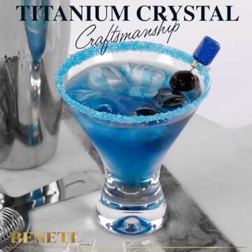 BENETI Martini Glasses Set of 4-8 Oz Margarita Glasses, European Cocktail Glasses, Stemless Martini Glasses, Coupe Glasses, Dishwasher Safe, Glass Cups for Party Cosmopolitan Glasses