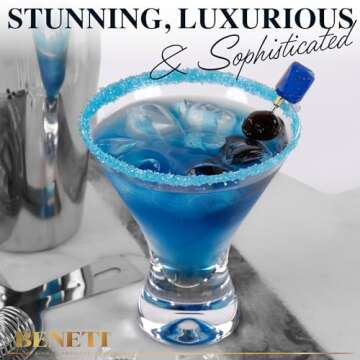 BENETI Martini Glasses Set of 4-8 Oz Margarita Glasses, European Cocktail Glasses, Stemless Martini Glasses, Coupe Glasses, Dishwasher Safe, Glass Cups for Party Cosmopolitan Glasses