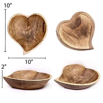 WitnyStore Heart Shaped Wood Bowl - Handcrafted Wooden Serving Tray for Home Décor