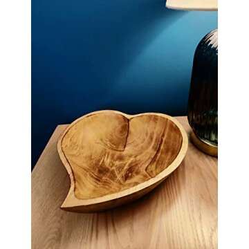 WitnyStore Heart Shaped Wood Bowl for Gifts and Decor