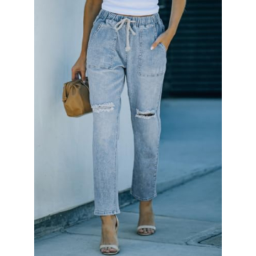 Sidefeel Women's Ripped Denim Joggers Comfortable Cargo Jeans