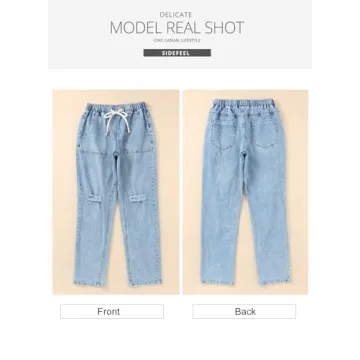 Sidefeel Women's Ripped Denim Joggers Comfortable Cargo Jeans