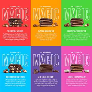 Dr. Bronner's - Magic All-One Variety Chocolate: Salted Whole Almonds, Salted Almond Butter, Crunchy Hazelnut Butter, Roasted Whole Hazelnuts, Salted Dark Chocolate, Smooth Coconut Praline | 6 Count