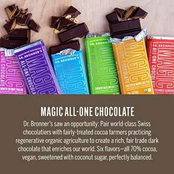 Dr. Bronner's - Magic All-One Variety Chocolate: Salted Whole Almonds, Salted Almond Butter, Crunchy Hazelnut Butter, Roasted Whole Hazelnuts, Salted Dark Chocolate, Smooth Coconut Praline | 6 Count