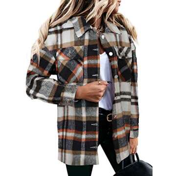 Astylish Womens Flannel Plaid Shirts Roll Up Long Sleeve Pockets Long Causal Boyfriends Shirts Blue Medium