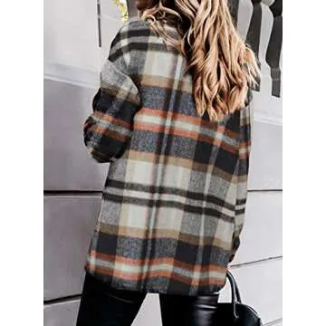 Astylish Womens Flannel Plaid Shirts Roll Up Long Sleeve Pockets Long Causal Boyfriends Shirts Blue Medium