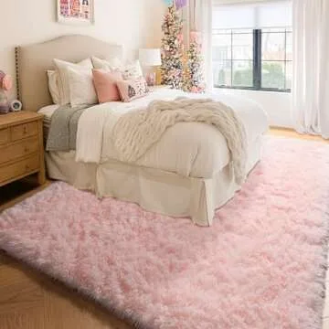 PAGISOFE Pink Fluffy Shag Machine Washable Area Rugs for Bedroom Girls 5x7,Soft Fuzzy Rugs for Living Room,Pastel Carpet Nursery Floor Kids Room Dorm Rug,Plush Soft Kids Rug for Room Decor Aesthetic