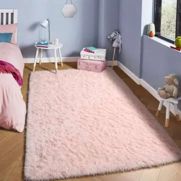 PAGISOFE Pink Fluffy Shag Machine Washable Area Rugs for Bedroom Girls 5x7,Soft Fuzzy Rugs for Living Room,Pastel Carpet Nursery Floor Kids Room Dorm Rug,Plush Soft Kids Rug for Room Decor Aesthetic