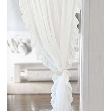 DriftAway Linen Textured Sheer Curtains White Ruffle Edge Shabby Chic White Voile Window Curtains 2 ...
